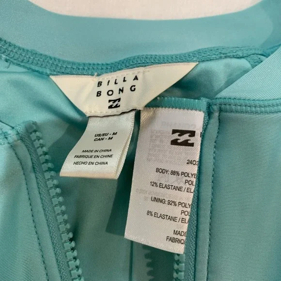 Billabong teal green long sleeve zip up one piece surfer swimsuit rashgard M - Picture 5 of 9